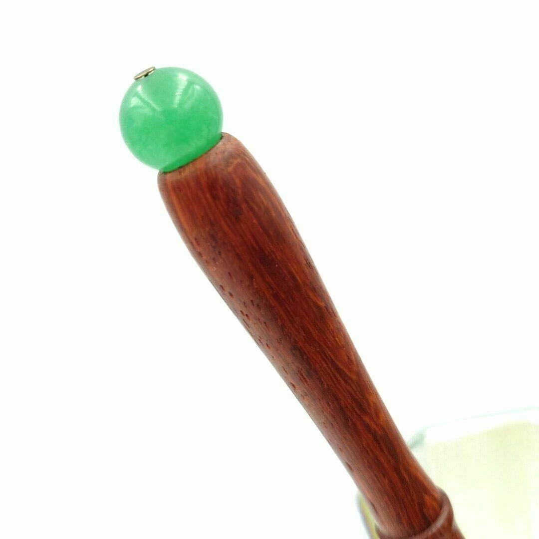 花梨　ガラスペン木軸　No.10　グリーンアベンチュリン　天然石　ボルトレッティ