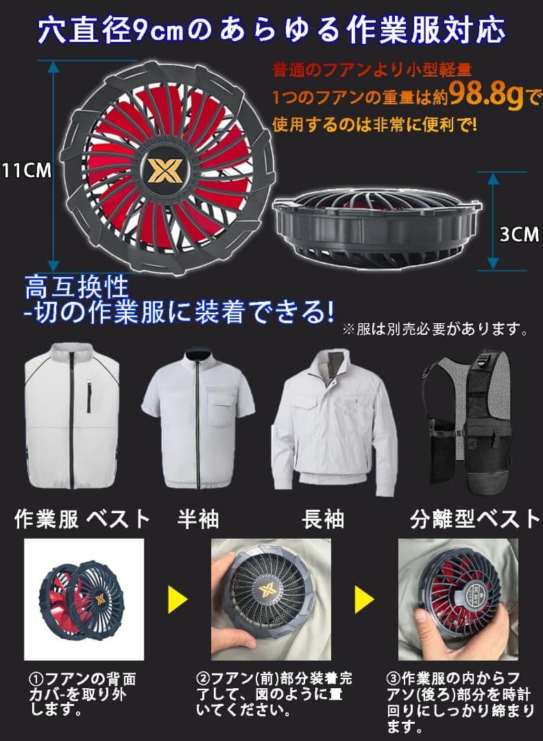 【新品】最強36V出力！ファンバッテリーセット 作業服 大容量20000mAh