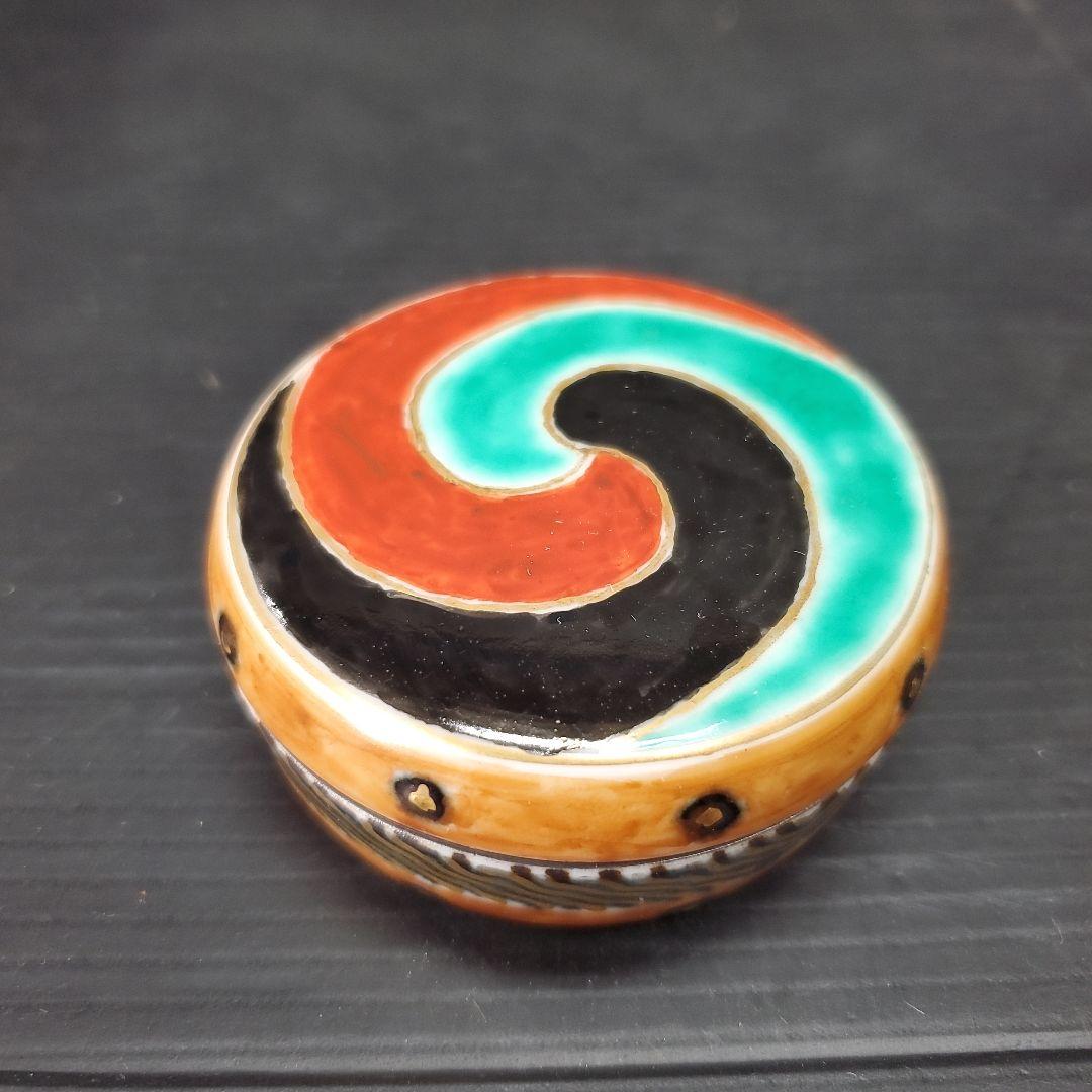 京焼 名工 香合 色絵太鼓 叶松谷 茶道具 共箱 栞