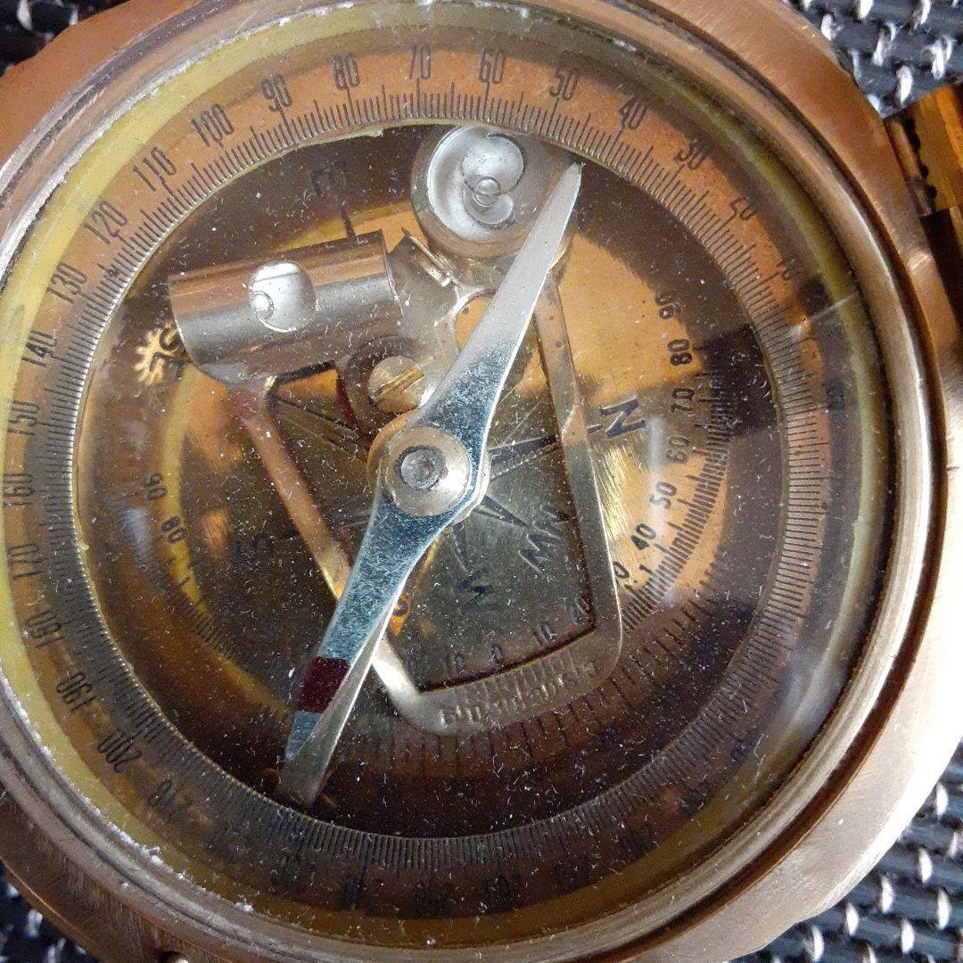 古い舶来航海用真鍮コンパス/水準器付稼働Stanley London India