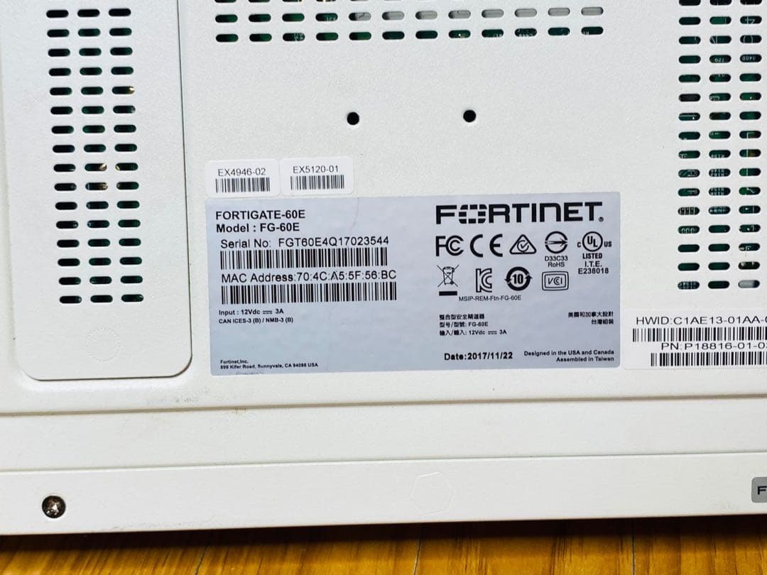 FORTINET FortiGate-60E FG-60E 動作確認済み