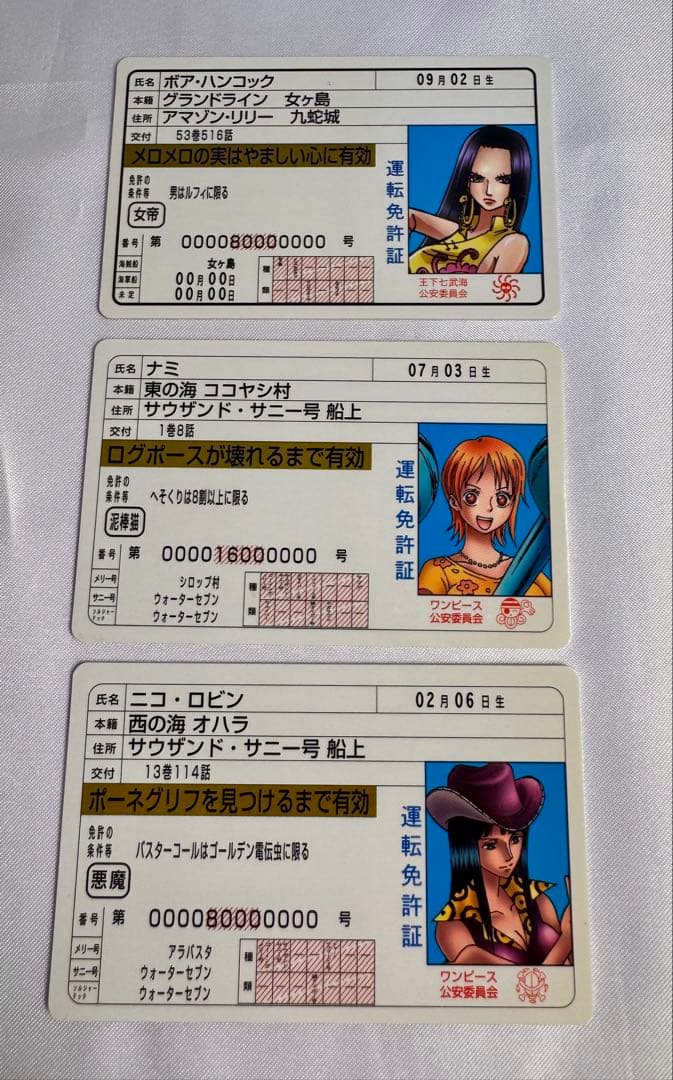 ワンピース 運転免許証カードセット ナミ ハンコック ロビン