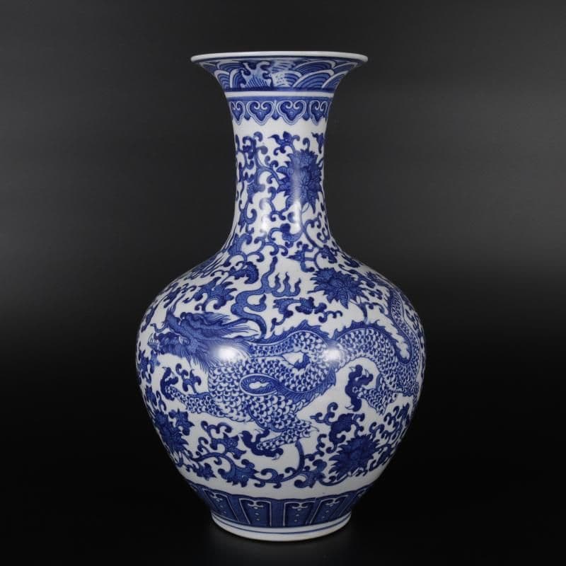 青花に枝を巻き花竜紋賞瓶 景徳鎮 陶磁器 装飾品 現代工芸品 美術品 置物