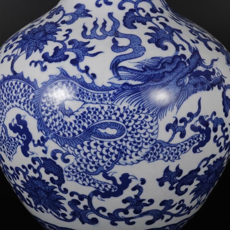 青花に枝を巻き花竜紋賞瓶 景徳鎮 陶磁器 装飾品 現代工芸品 美術品 置物