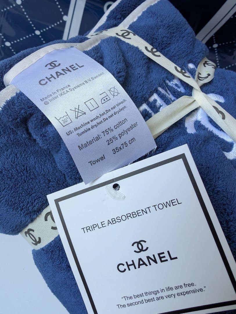新品 CHANEL/シャネル バスタオル＆フェイスタオル 2枚セット ネイビー