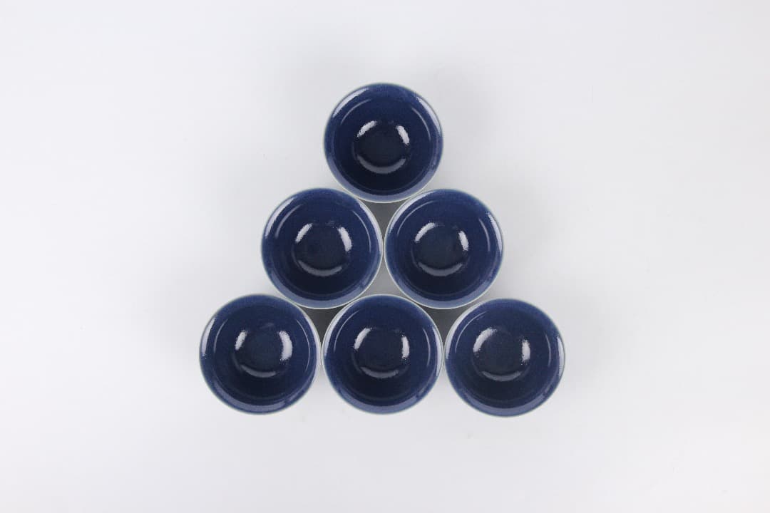 中国美術 青藍釉 茶杯 6客揃え 大明年造款 現代工芸品 ENM23-11