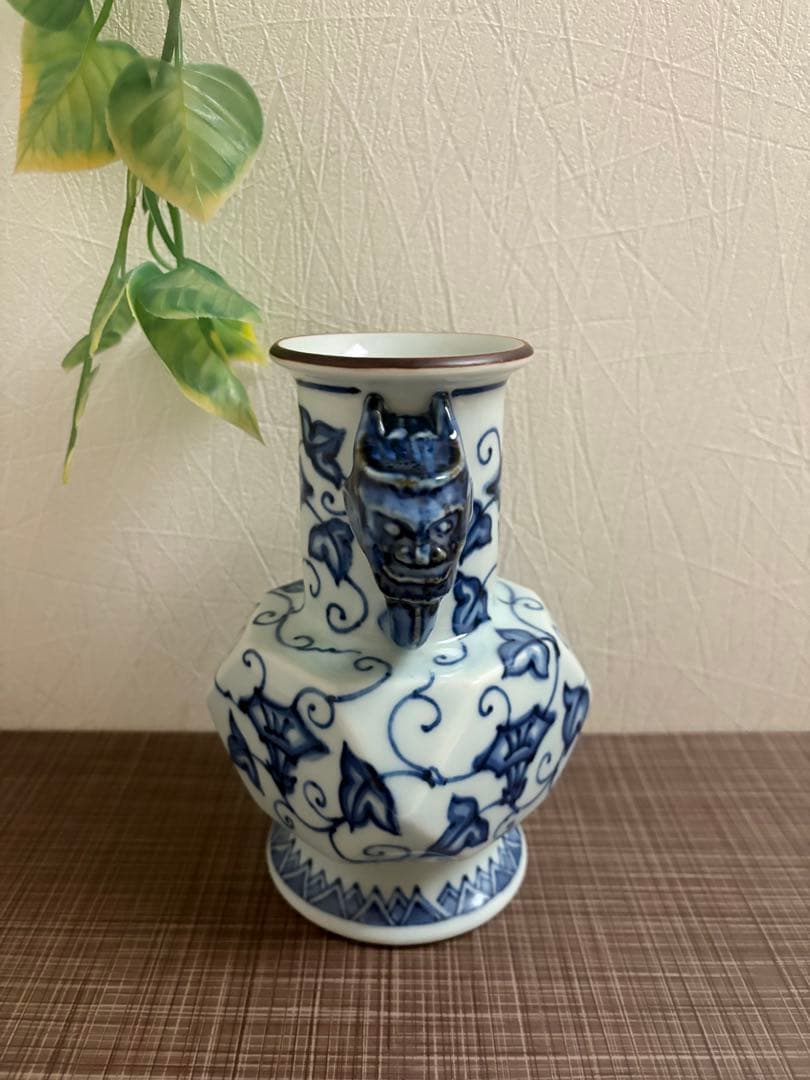 有田焼　雙耳花瓶　たち吉　平安橘吉　藍染　花瓶　花器　青華唐草　古美術　陶芸
