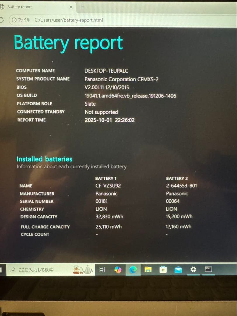 Windowsノート本体 Panasonic CF-MX5