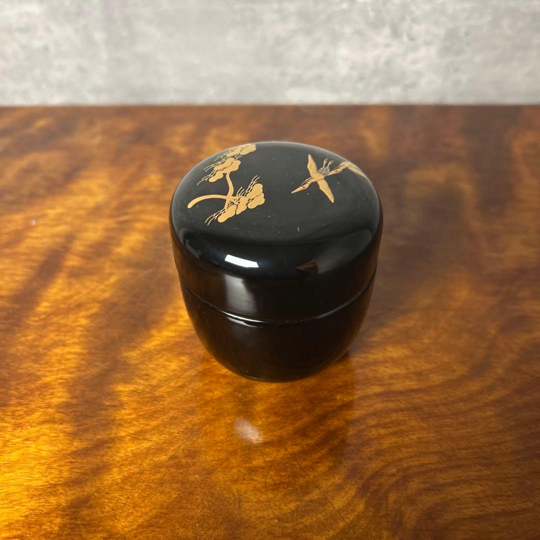 茶道具 木製 溜塗 中棗 花鳥風月蒔絵 共箱付