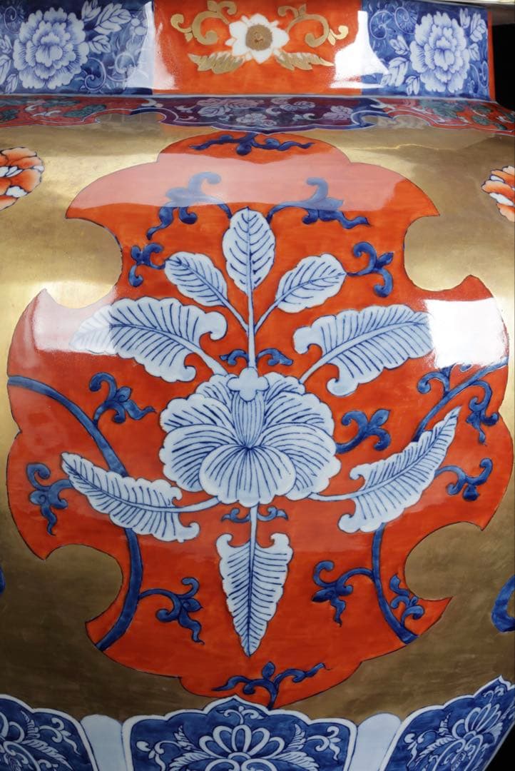 有田焼 染錦花鳥図 八角胴張蓋付大壷 飾壺 豪華絢爛 高57cm 古美術 骨董品