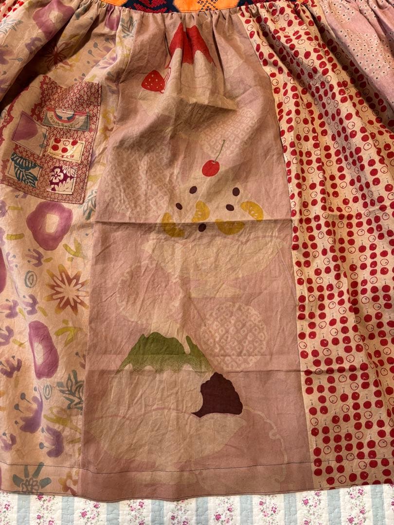 1105 エプロン　かき氷　手ぬぐい　リメイク　handmade 柿渋染　手拭い