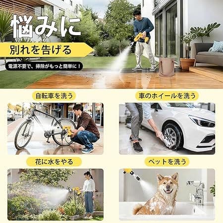 ハンディ高圧洗浄機、バッテリー2個、残量表示、PSE認証済み、収納ケース付き