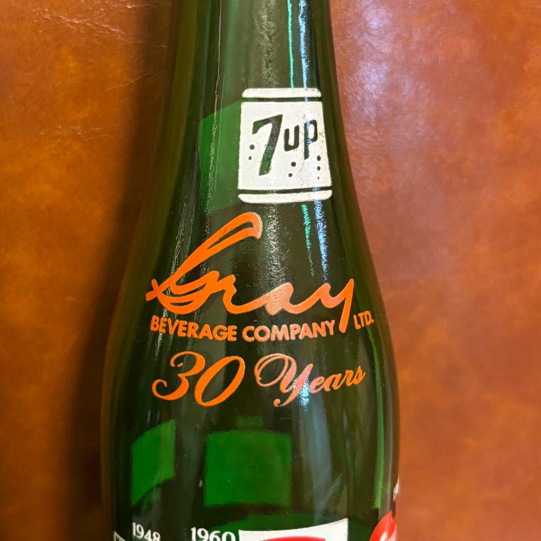 【セブンアップ7up】ヴィンテージ空瓶３本セット　ノベルティ（ビー玉）付