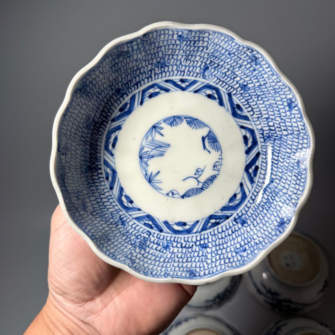 古伊万里　微塵唐草膾皿　九客　成化年製　裏蔓唐草文　古陶を楽しむ　料理屋