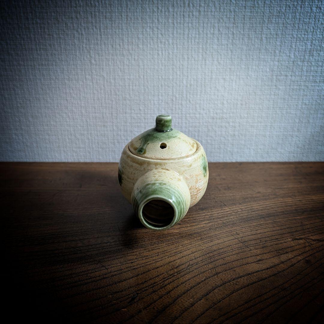 極上の小品　民藝　糠釉緑打掛　横手急須　作家物　銘有　文人仕様　茶器　急須