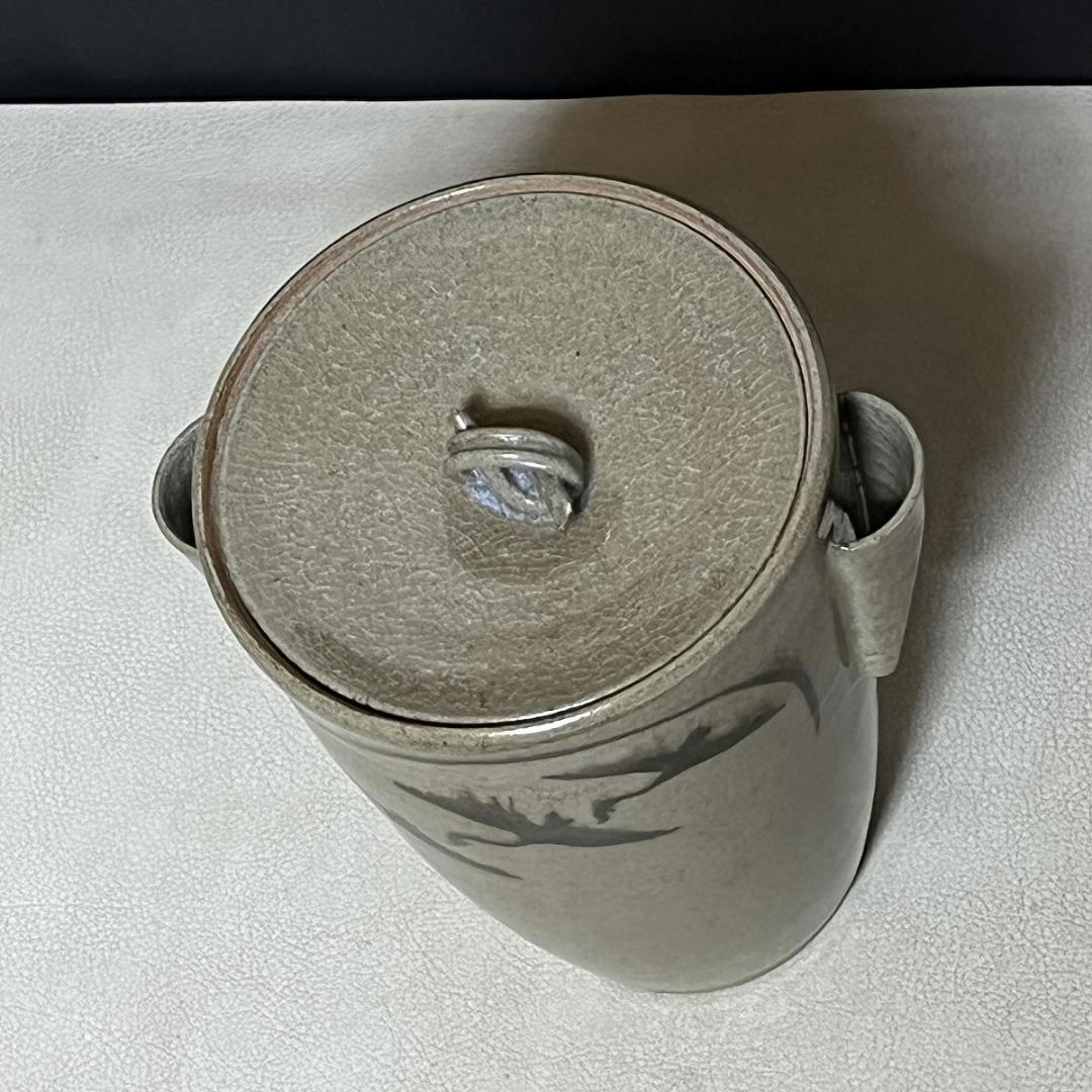 虫明焼 水指 在銘 共箱 虫明 瀬戸窯 細水指 雁の絵 茶道具 【k3706】