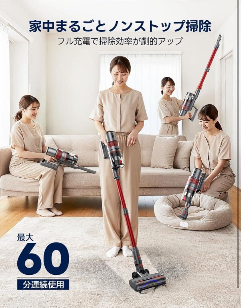 スティッククリーナー本体 超強力吸引・60分連続稼働 コードレス掃除機　掃除機