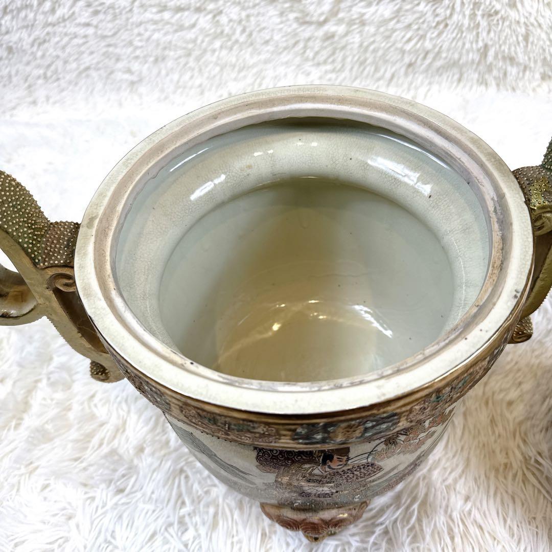 薩摩焼　絢爛豪華　金彩手　公家絵伝文　唐獅子足　古薩摩　大香炉　高さ39cm
