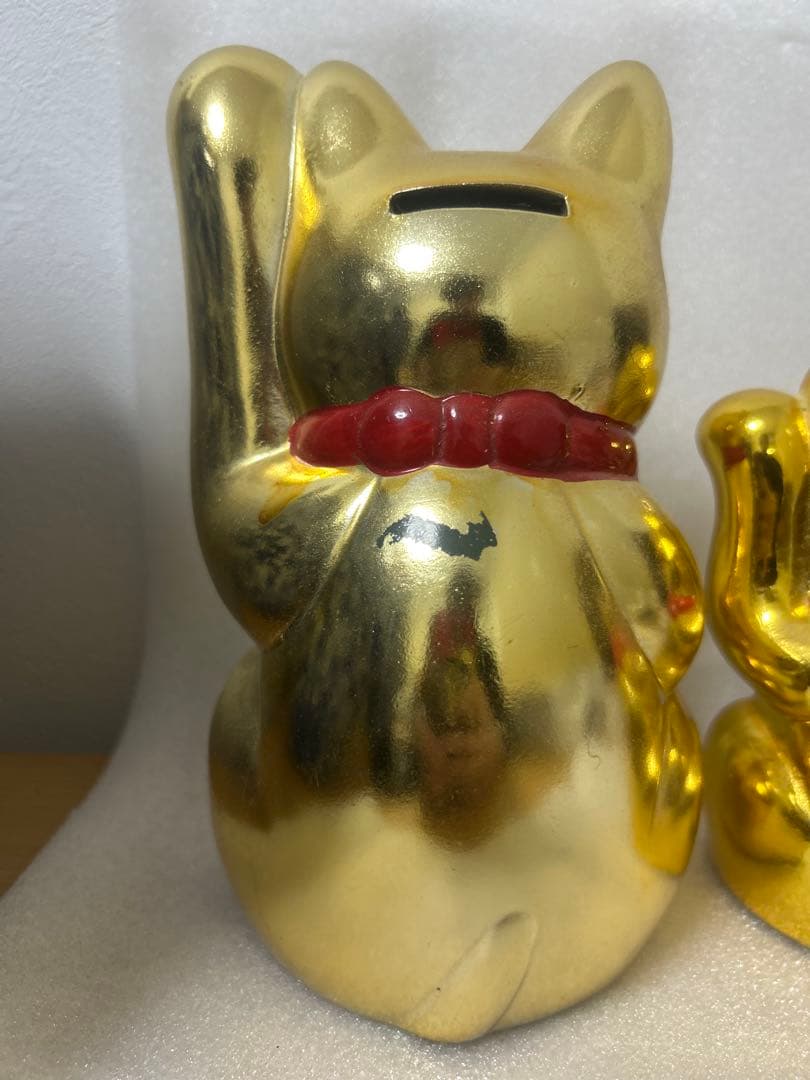 金色 招き猫 大小セット　陶器製