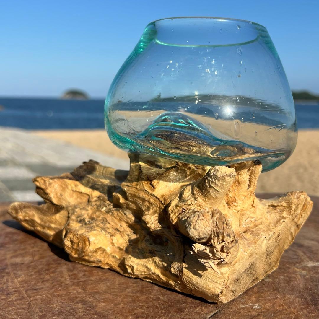 流木ガラスオブジェK12A 花瓶 多肉植物 金魚鉢 バリ島アート作品 テラリウム