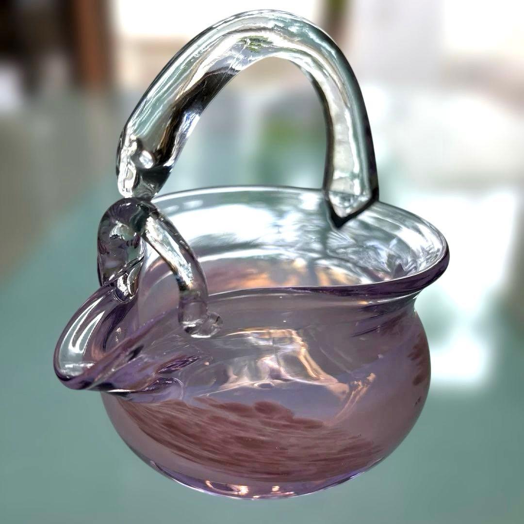 作家物　吹きガラス　片口　硝子ピッチャー　乳白ピンク　【保管品】