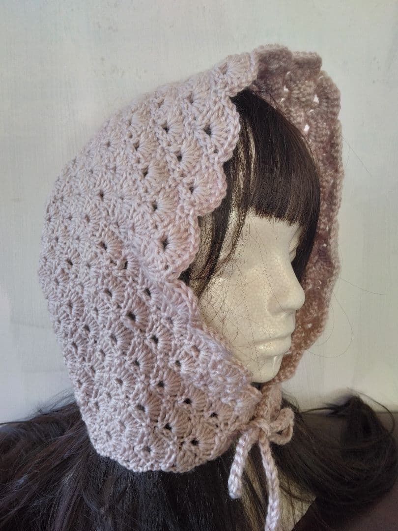 大きなお花つきグレーピンク？ボンネット風フード帽子アレンジ色々ハンドメイド