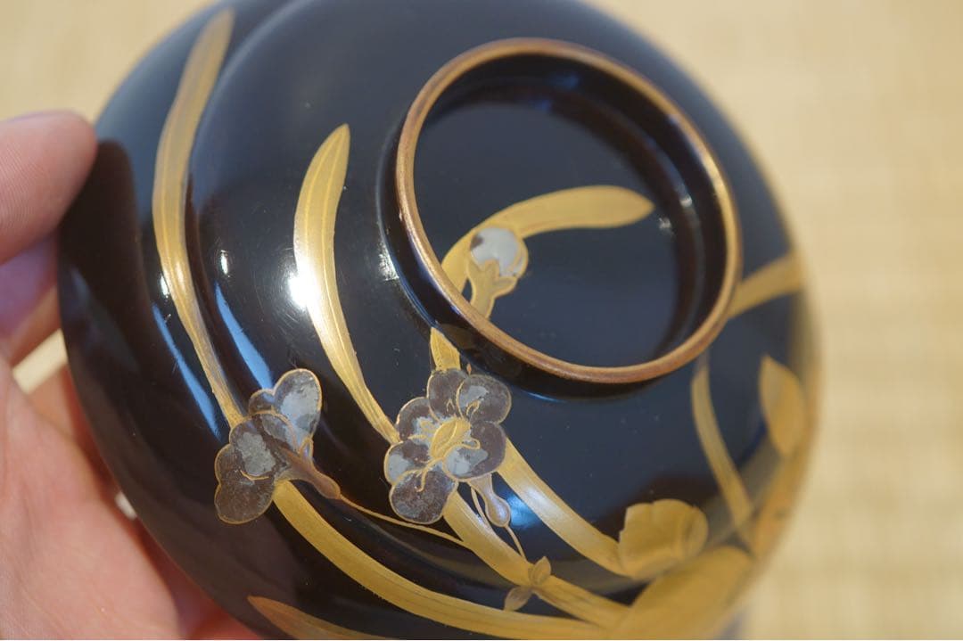 朱内黒漆 杜若図金銀蒔絵 吸物椀 2客/ 輪島塗 木製漆器 茶懐石