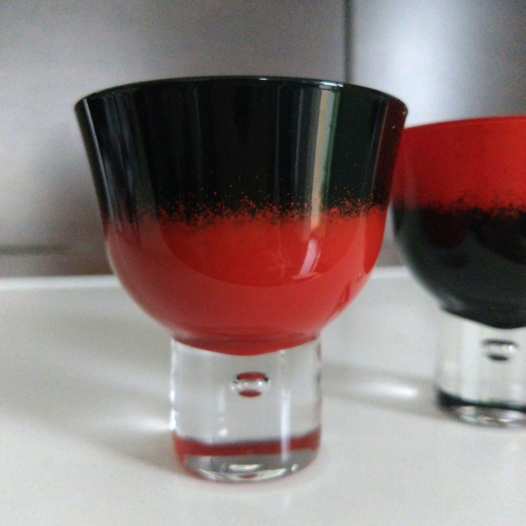 未使用極美品！会津塗　漆塗硝子工芸　ぼかしぐい呑みペアグラス　2客セット