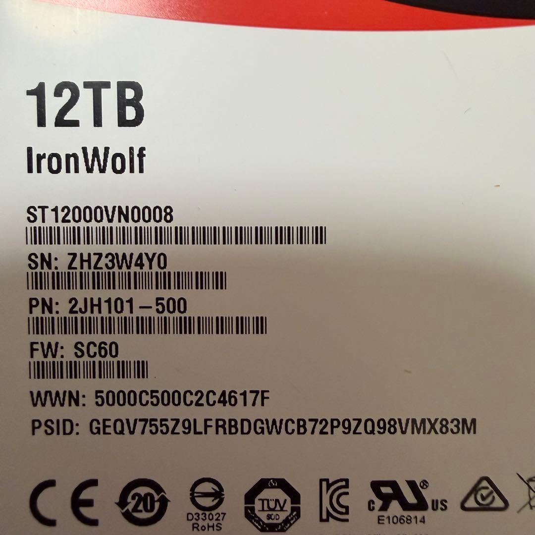 Seagate IronWolf 12TB NAS HDD 動作確認済