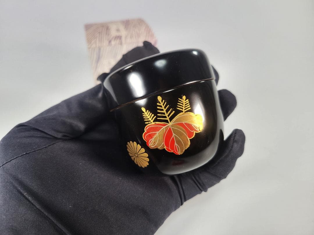 長期保管未使用品】中棗　菊紋　蒔絵　金彩　漆器　茶道具　茶器