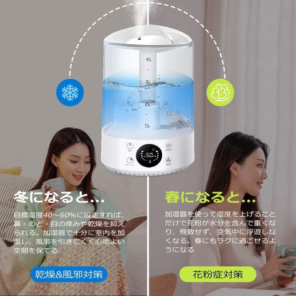 加湿器　リモコン付き　デジタル表示　自動コントロール　過加湿防止