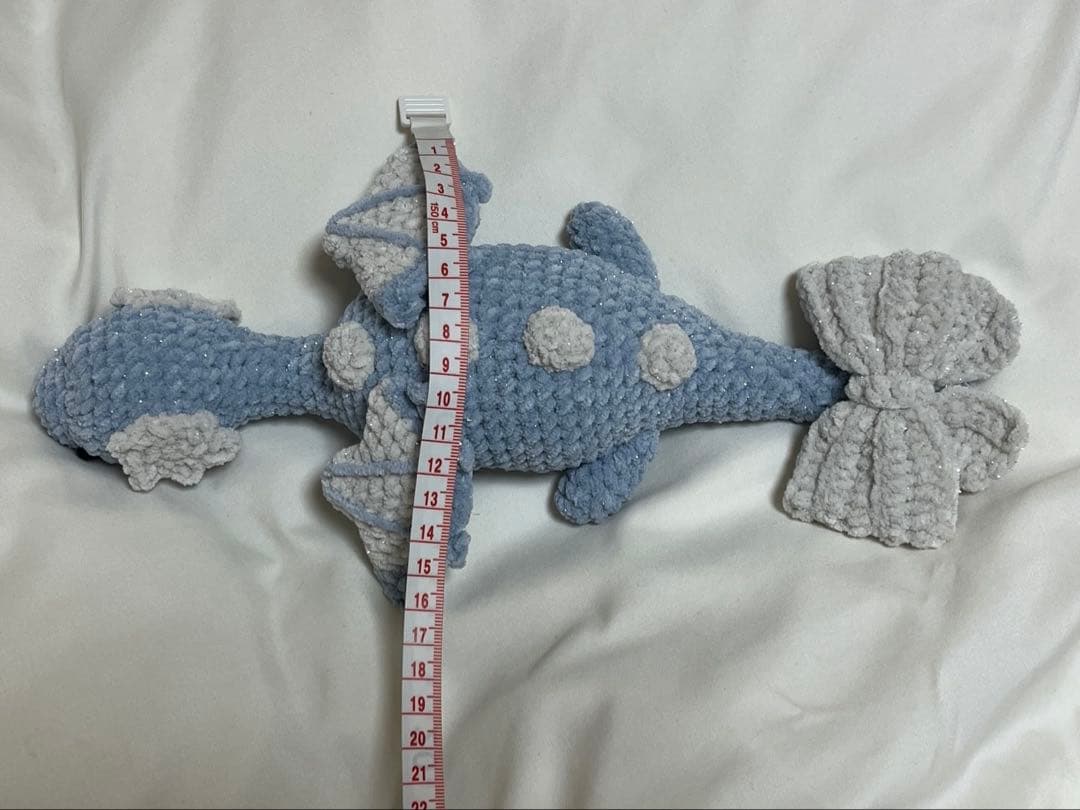 ドラゴン　水色ドラゴン　ハンドメイド　編みぐるみ　あみぐるみ　編み物