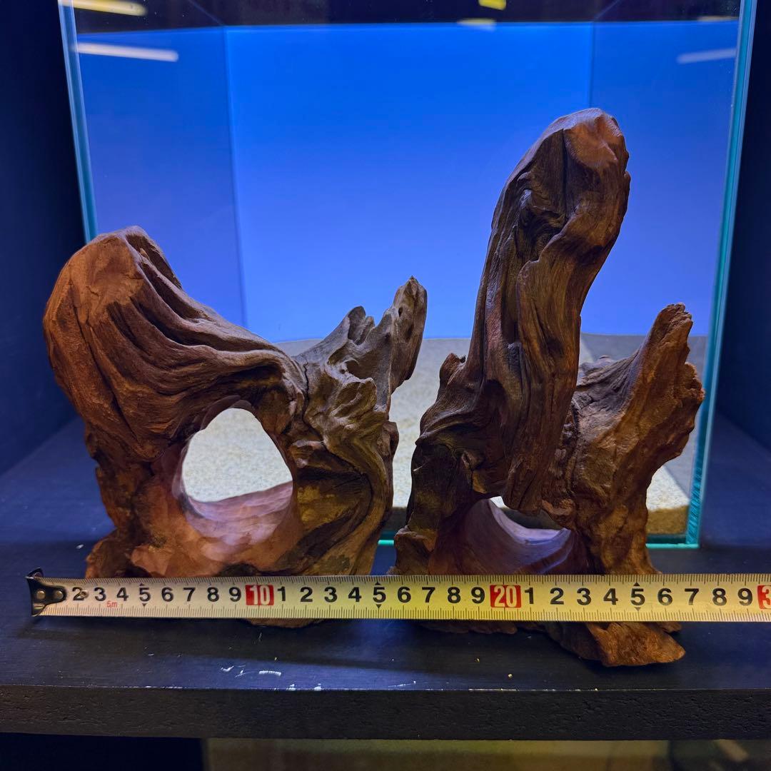 MRW-7252赤系天然流木2本セット　樹洞　隠れ家　流木　アクアリウム　爬虫類