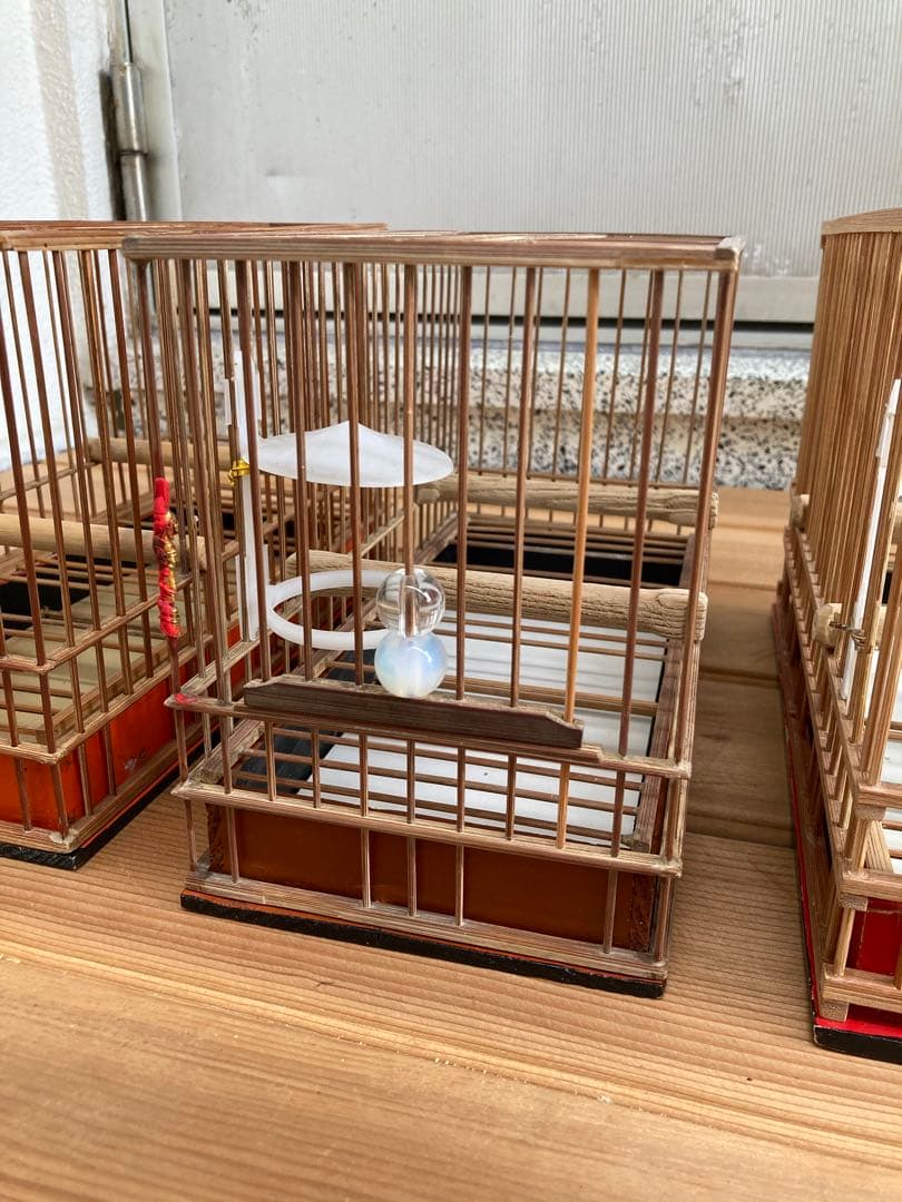 竹細工　メジロかご　鳥かご　 6個　木製寝かせ箱セット