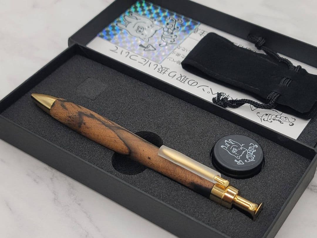 新品　こぶた工房　黒柿　極上　金金具　ボールペン