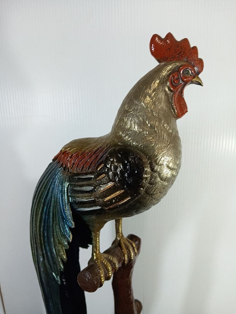 長尾鶏 金属 オブジェ 全高約65cm インテリア 置物