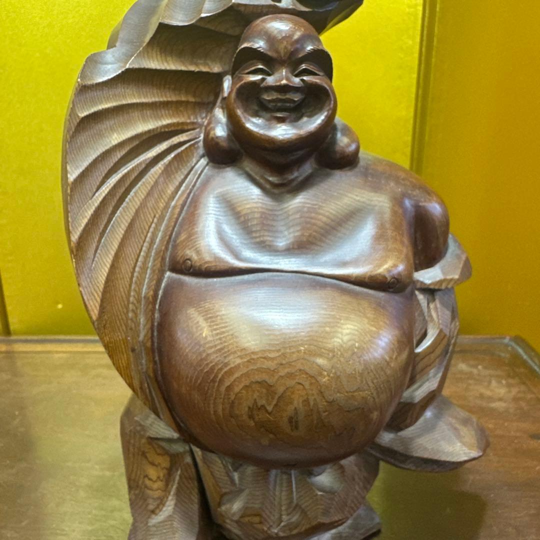 屋久杉，中村一刻作，木製仏像 ，幸運の笑顔，木雕，彫刻，置物，インテリア，一刀彫