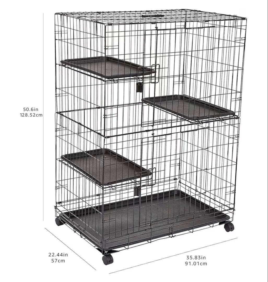 Amazonベーシック 猫ケージ キャットケージ 3段 91L×57W×129H
