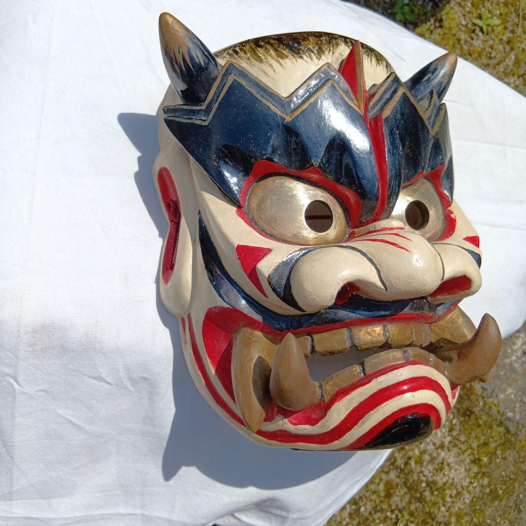 木製 （桐）神楽面 赤青装飾