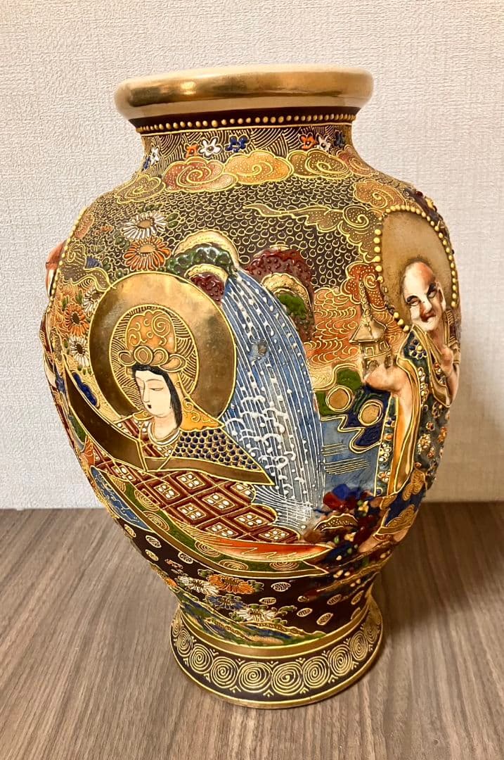 【超絶技巧】 九谷薩摩　錦谷山造風　飾り壺　金彩細密人物羅漢