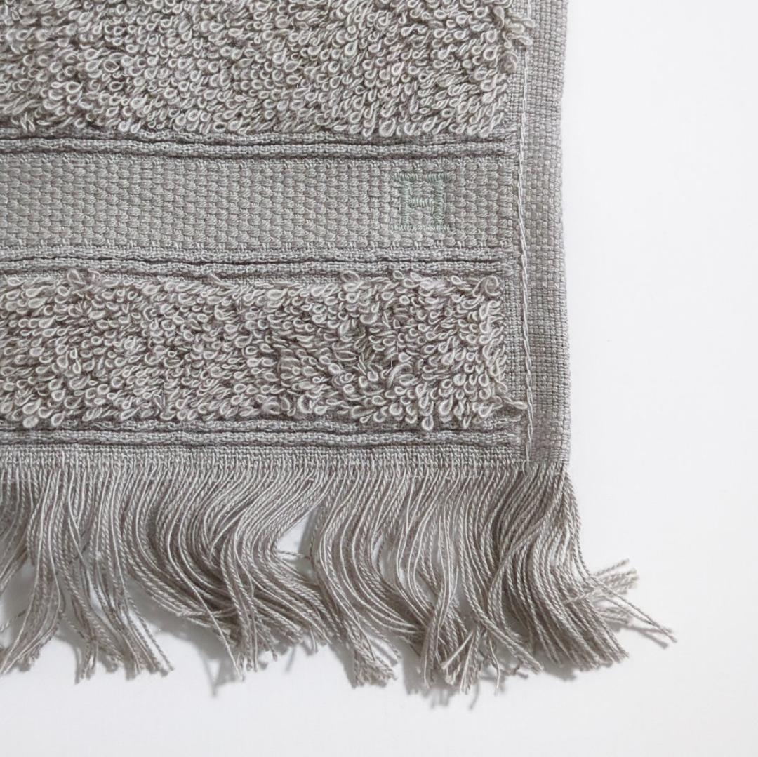 HERMES エルメス ハンドタオル コットン シルク Hロゴ グレー ハンカチ