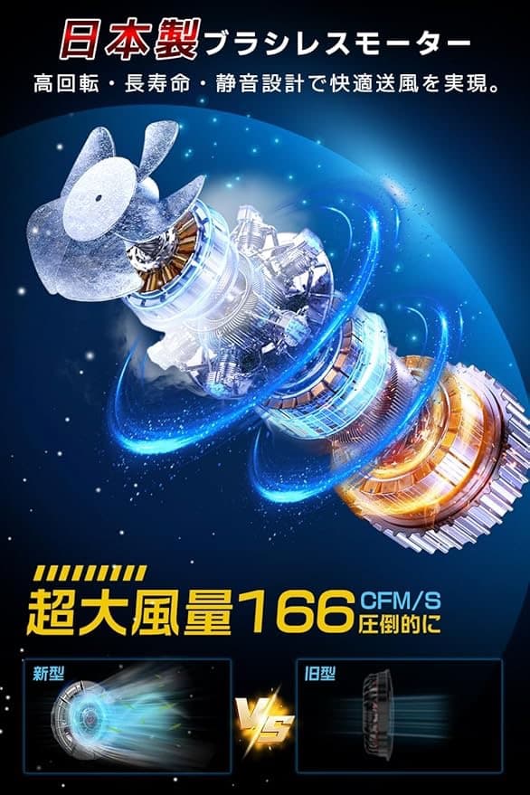 30000mAh バッテリー付 空調作業服 ファンバッテリー 長袖 L/XL　黒