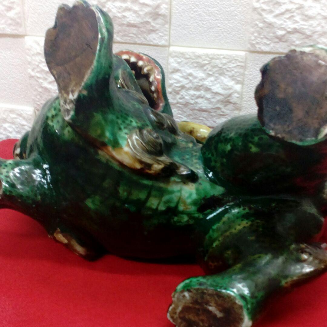 稀少レア珍品江戸時代古陶磁器２６センチ狛犬獅子置物凄まじい迫力満点当時物難有り。