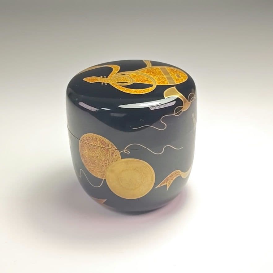 ウ352 棗『呉藤童甫作』『楽器蒔絵　内銀　大棗　共箱』茶道具　漆塗