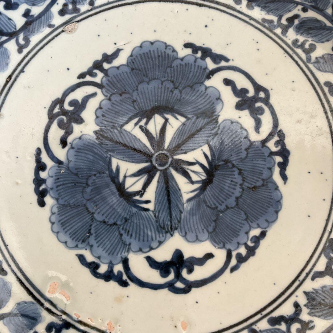 古伊万里　染付牡丹唐草文大鉢　江戸時代中期(元禄)頃　優品