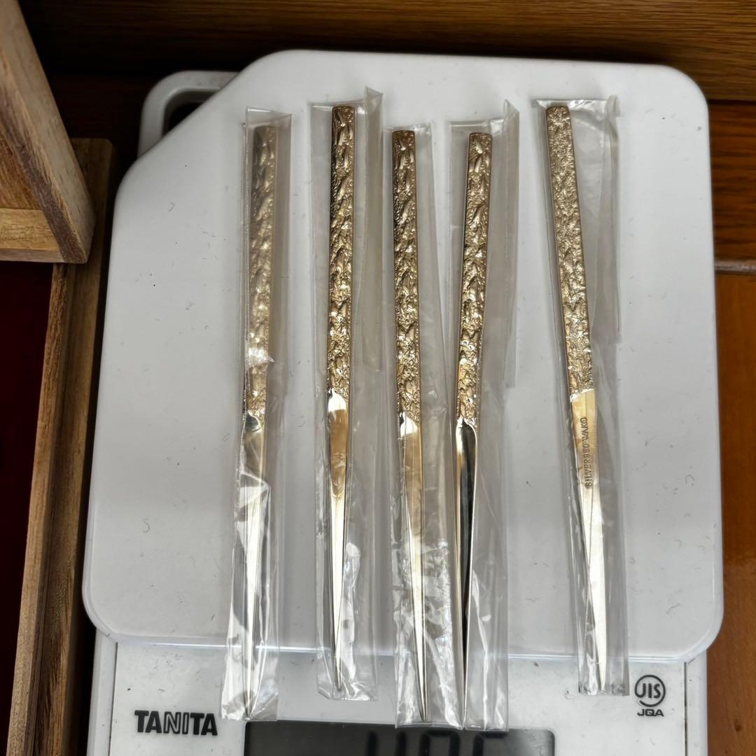 新品 高級 wako 和光 銀製 950 槌目 楊枝 5本セット 木箱入り