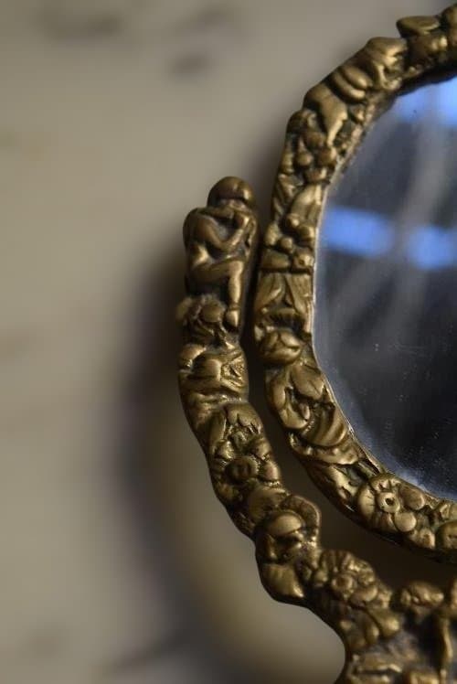 フランス アンティーク　天使の装飾　ゴールド　ミラー　鏡　美品