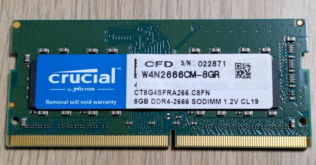Crucial 8GB DDR4 (8GB x 1枚) SODIMM メモリー①