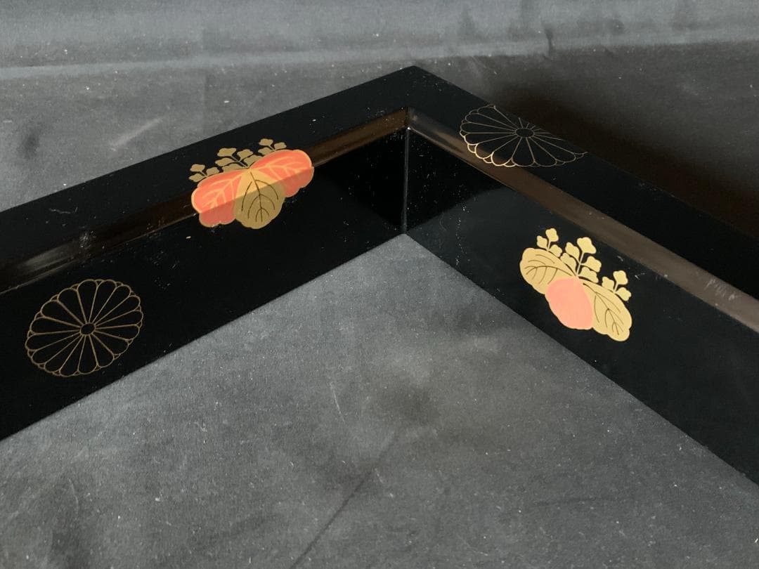 輪島塗 米本匠伯作 高台寺蒔絵 木製 黒真塗 炉縁 茶道具 784