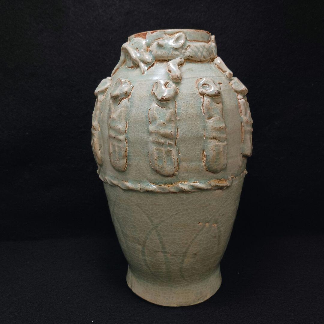 Y2952-4 中国 緑釉 十二支花瓶 高さ23.5㎝ 置物　#8